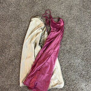 NWT Free People Bundle of Champagne & Pink Silky Slip Halter Dresses